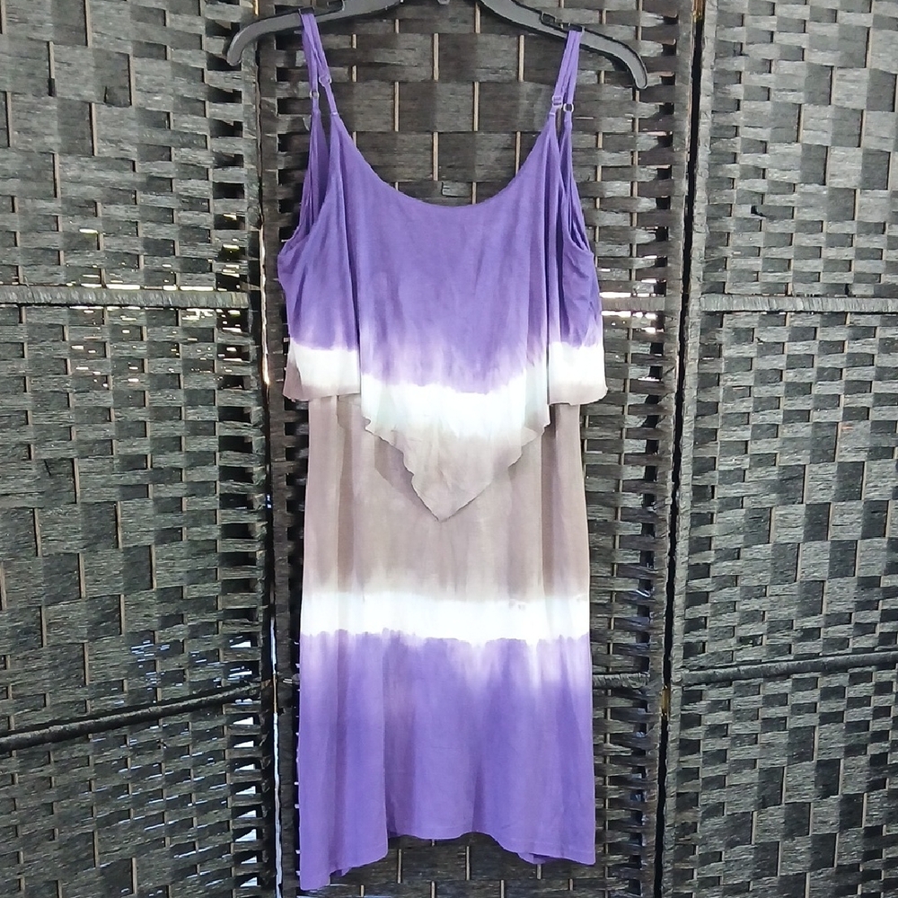 NWT LA Class Purple/White/Brown Tie Dye Sun Dress Womens SZ S